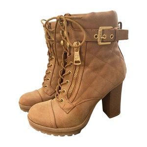 Guess tan lace up heeled boots 7